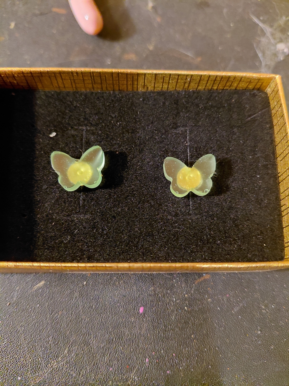 Green Butterfly Stud Earrings with Yellow Center - Unbranded